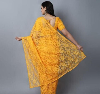 NEXA Self Design Bollywood Net Saree(Yellow)