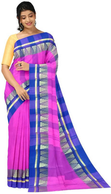 SABITA CUSTOMERY Woven, Self Design Tant Handloom Pure Cotton Saree(Pink, Blue)