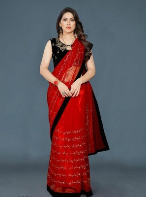 DDRS Fashion Embellished Bollywood Net Saree(Red)