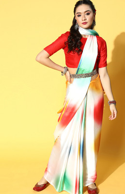 Divastri Printed Bollywood Satin Saree(Multicolor)