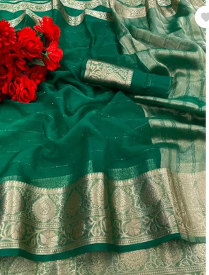 Rohit Designer Self Design Bollywood Net Saree(Green)