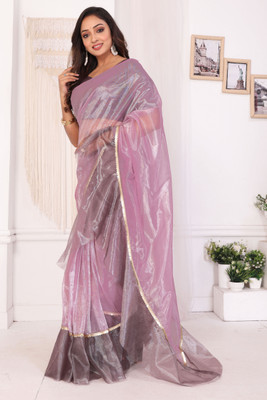 PATLANI STYLE Solid/Plain Pre Draped Saree Net Saree(Purple)