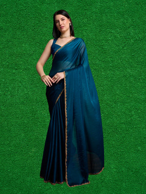 G GAJAL INTERNATIONAL Solid/Plain Kanjivaram Chiffon, Pure Silk Saree(Dark Blue)