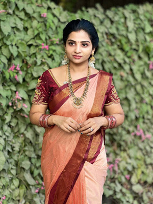 ASCREATIONOO Woven, Self Design, Temple Border Kanjivaram Cotton Silk Saree(Multicolor)