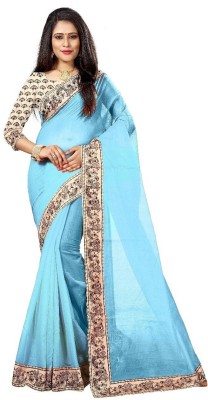 ROOP SUNDARI SAREES Dyed, Solid/Plain Chanderi Cotton Blend Saree(Light Blue)