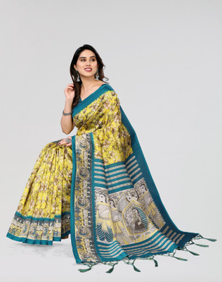 Nirvaan Printed Bollywood Art Silk Saree(Yellow)