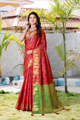 LAVYANSH CREATION Printed Patola Silk Blend Saree(Red)