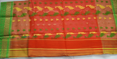 Boutiqueasima Woven Jamdani Tussar Silk Saree(Red)
