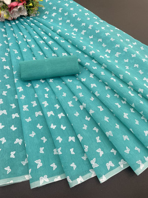 PIYA DESIGNER Hand Painted, Printed Chanderi Chanderi Saree(Light Green)