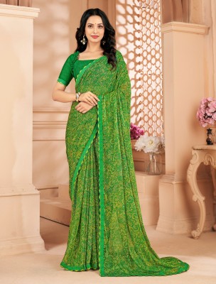 SainiVastra Paisley Bollywood Chiffon Saree(Green)