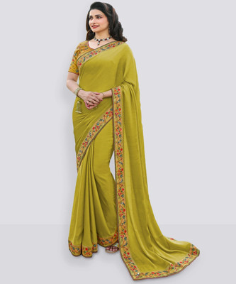 RAJESHWAR FASHION Dyed, Solid/Plain, Self Design, Digital Print Bollywood Pure Silk Saree(Light Green)