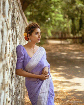 SHREE KSHETRAPAL CREATION Self Design Banarasi Pure Silk Saree(Purple)