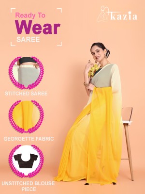 KAZIA Solid/Plain, Printed Daily Wear Georgette Saree(Yellow, White)