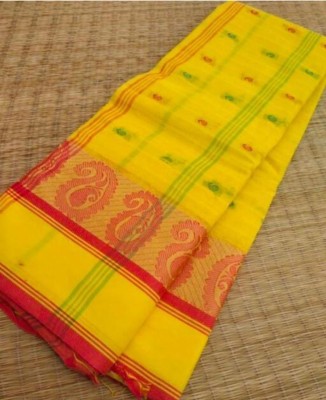 New matri saree center Woven Tant Pure Cotton Saree(Yellow, Red)