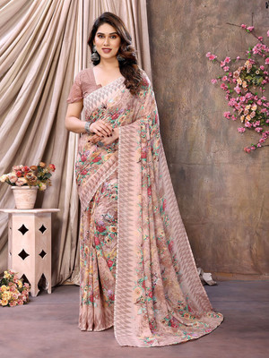 Moda Rapido Printed, Self Design Daily Wear Georgette Saree(Brown)