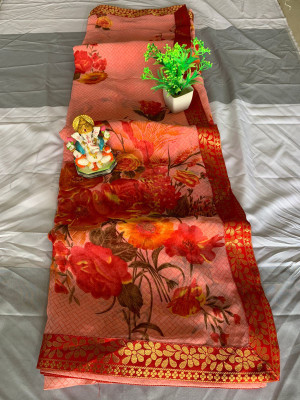 MEETVIN COUTURE Floral Print Bollywood Georgette, Chiffon Saree(Orange)