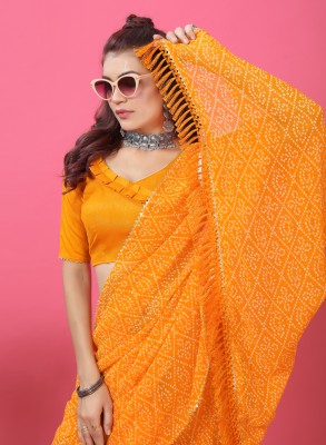 niseful Printed, Solid/Plain Bandhani Georgette, Silk Blend Saree(Yellow)