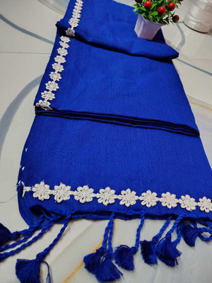 FASHIONIUM Solid/Plain Handloom Cotton Blend Saree(Light Blue)
