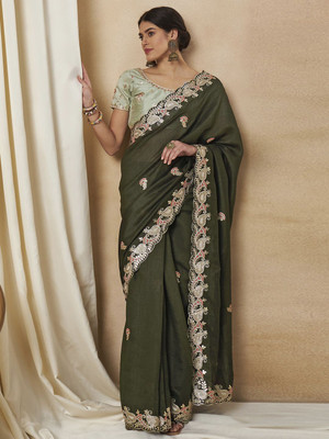Sangria Embellished Daily Wear Net Saree(Light Green)