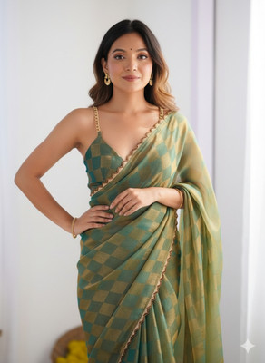 Online Bazaaar Embellished Bollywood Chiffon Saree(Light Green)