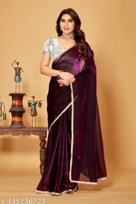 Vragi Self Design Bollywood Lycra Blend Saree(Purple)