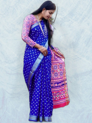 baratheon Self Design Bollywood Cotton Blend Saree(Blue)
