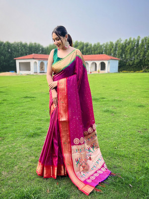 SGF11 Self Design Handloom Silk Blend Saree(Pink)
