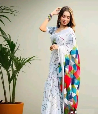 SVB Sarees Digital Print Bollywood Cotton Linen Saree(Multicolor)