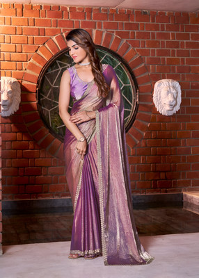 UNNATIFASHIONER Embellished Bollywood Silk Blend, Pure Silk Saree(Purple)