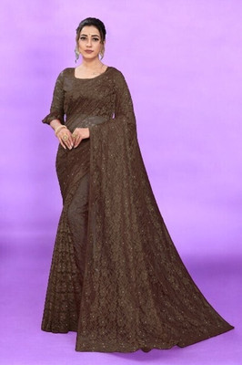 NORAFLEXx Self Design Bollywood Net Saree(Brown)