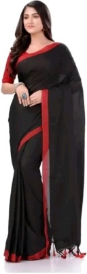 Maku Solid/Plain Handloom Pure Cotton Saree(Black)