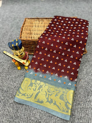 M.B.ENTERPRISE Printed Bandhani Art Silk Saree(Cream)