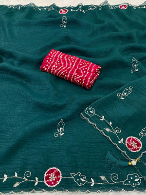 KONICA FAB Embellished Bollywood Chiffon Saree(Dark Blue)