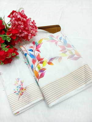 HouseOfCommon Woven Kanjivaram Chanderi, Pure Silk Saree(White)