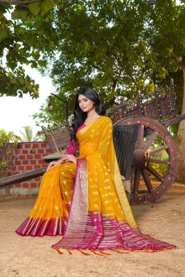 KOTHARI SST Printed Bandhani Organza Saree(Yellow)