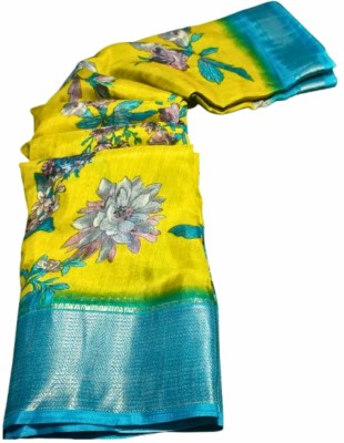 Rabbaniya Digital Print, Floral Print Bollywood Cotton Silk, Cotton Blend Saree(Yellow)