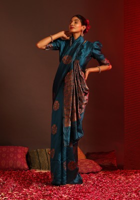 IRIS Self Design, Embellished, Woven, Paisley Kanjivaram Jacquard, Cotton Silk Saree(Light Blue)