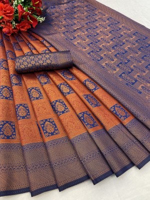 LADY SHOPI Self Design Banarasi Pure Silk Saree(Orange)