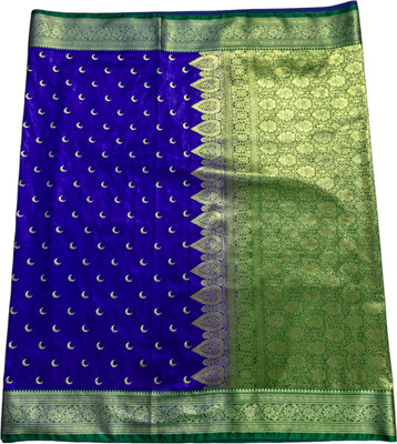 satrangi creation Embroidered Banarasi Handloom Jacquard Saree(Blue)