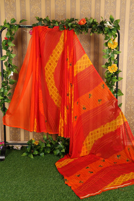 Suali Printed Bandhani Georgette Saree(Orange)
