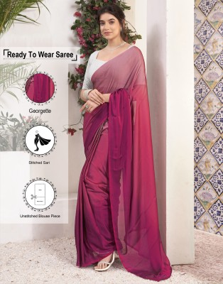 Samah Dyed, Ombre, Printed Bollywood Georgette, Chiffon Saree(Magenta, Pink)