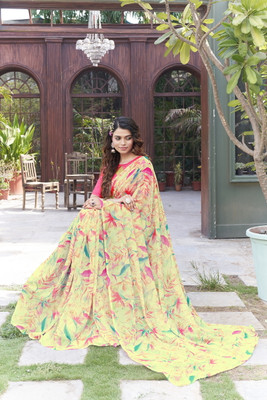 Sariya Embroidered, Digital Print Bollywood Georgette Saree(Yellow)