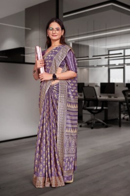 Feminista Printed, Solid/Plain Daily Wear Crepe Saree(Purple)