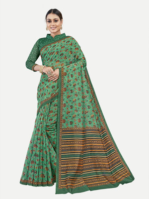 Tavas Printed Chanderi Chanderi Saree(Green)