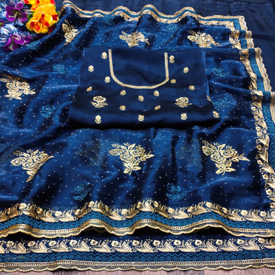 greeva enterprise Embroidered Bollywood Jimmy choo Saree(Blue)