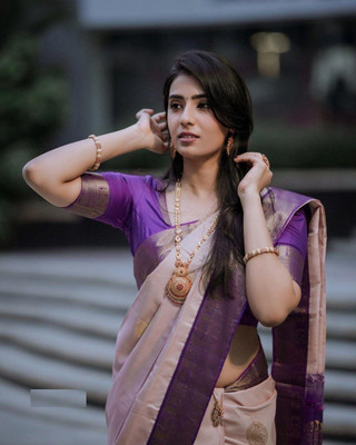 SICHYAH Animal Print Banarasi Cotton Silk Saree(Pink)