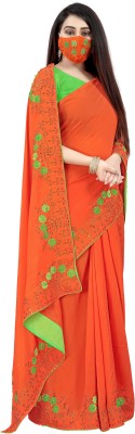 pUNYATHA CREATION Embroidered Bollywood Art Silk Saree(Orange)