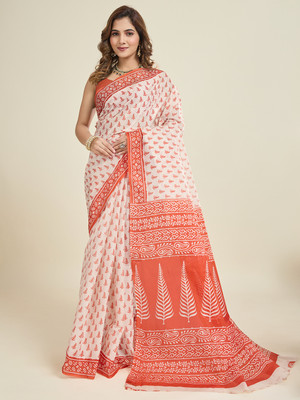 Jevi Prints Printed Daily Wear Pure Cotton Saree(Red)