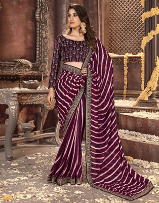 Samah Printed, Embroidered, Embellished Bollywood Georgette, Chiffon Saree(Purple, Multicolor)