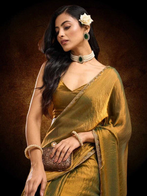 HEET TEX Solid/Plain Bollywood Tissue, Pure Silk Saree(Yellow)